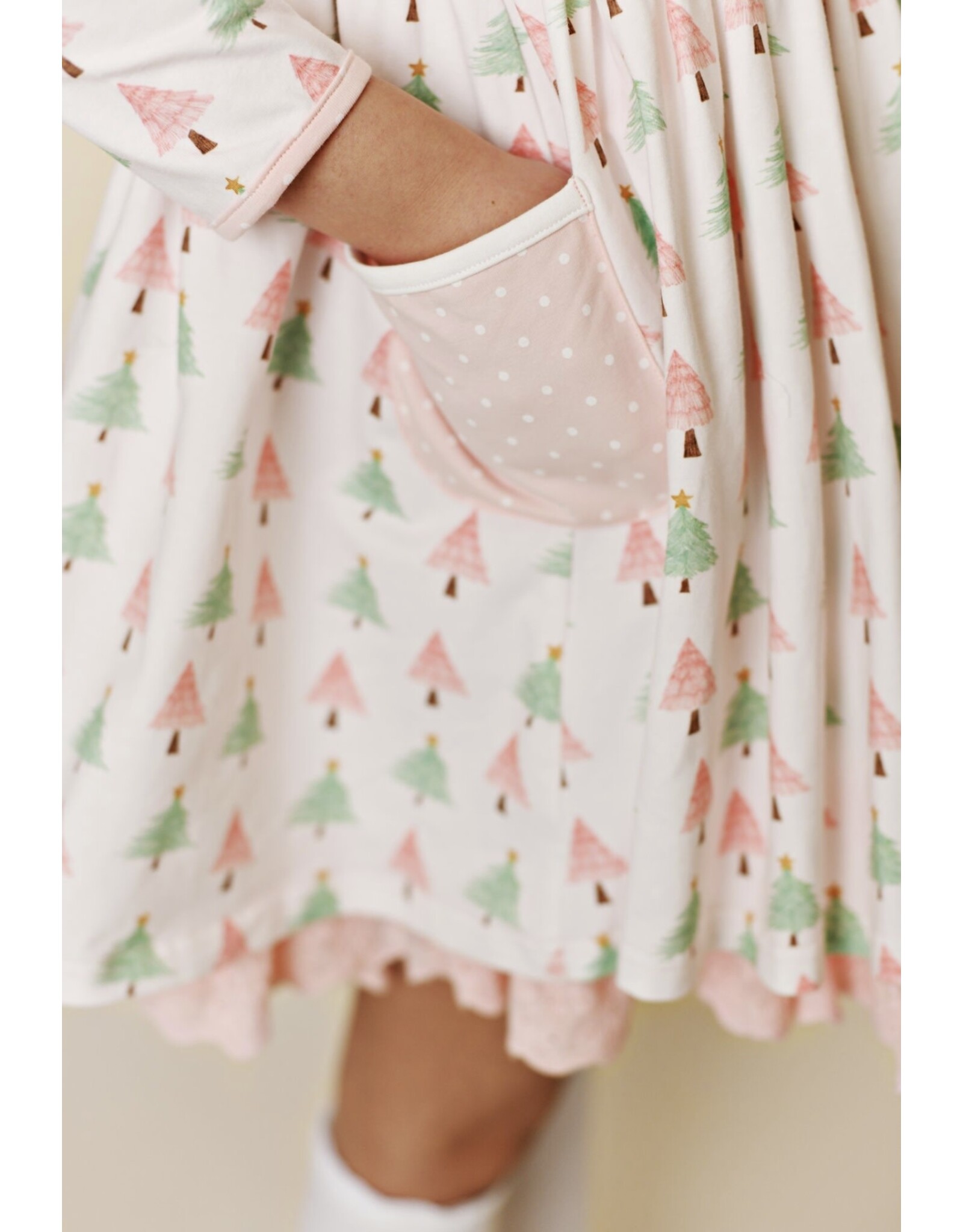 Swoon Baby Swoon Baby- Pink Christmas Bliss Pocket Eyelet Dress
