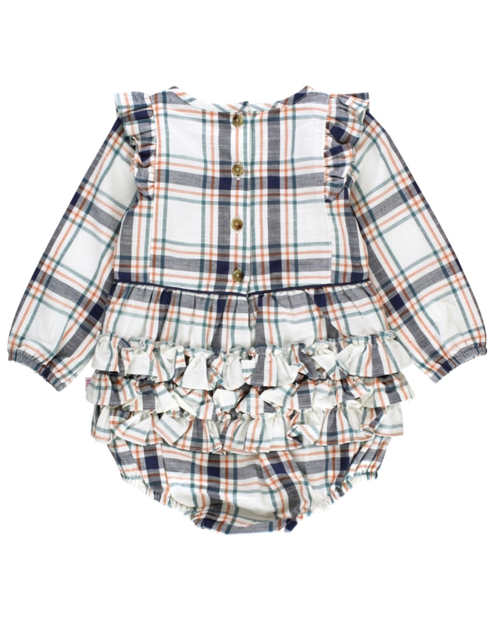 Ruffle Butts Ruffle Butts- Fall Harvest Plaid L/S Ruffle Trim Bubble Romper