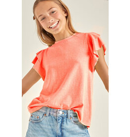 Good Girl Good Girl- Coral Neon Tiered Flutter Sleeve Knit Top