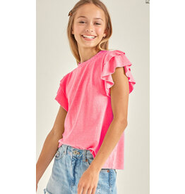 Good Girl Good Girl- Hot Pink Tiered Flutter Sleeve Knit Top