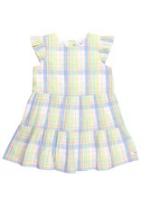 Ruffle Butts Ruffle Butts- Clubhouse Rainbow Plaid Flutter Sleeve Tiered Dress