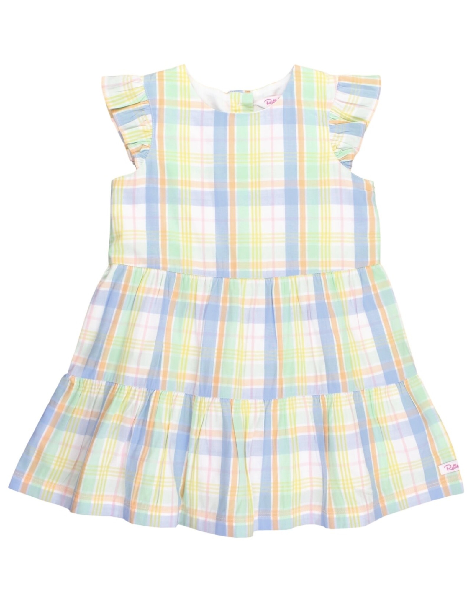 Ruffle Butts Ruffle Butts- Clubhouse Rainbow Plaid Flutter Sleeve Tiered Dress