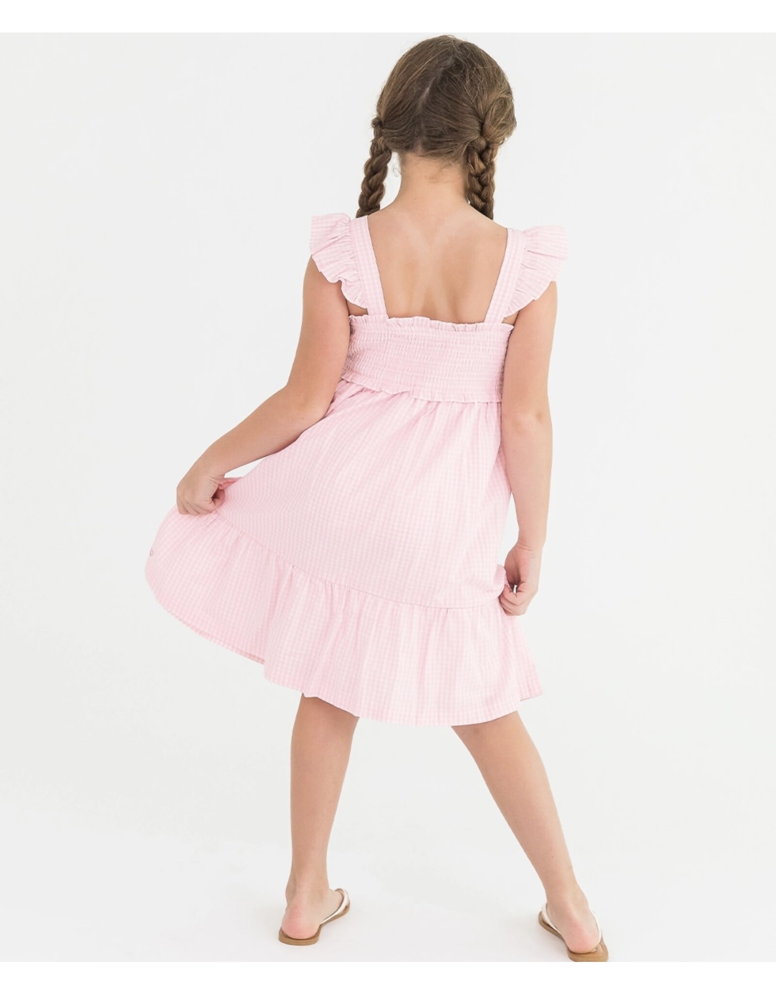 Ruffle Butts Ruffle Butts- Pink Gingham Smocked Flutter Strap Dress
