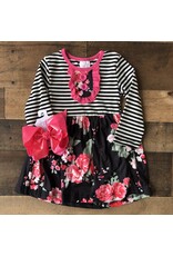 Black Stripe Pink Floral Button Dress