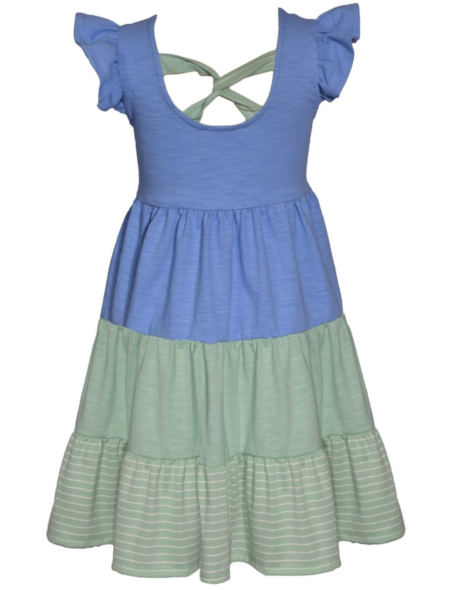 Bonnie  Jean Bonnie Jean- Blue & Green Colorblock Tiered Dress