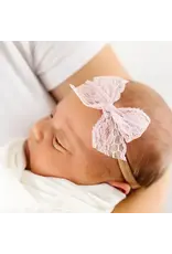 Lou Lou & Company Lou Lou- Candy Pink Lace Bow on Nylon Headband