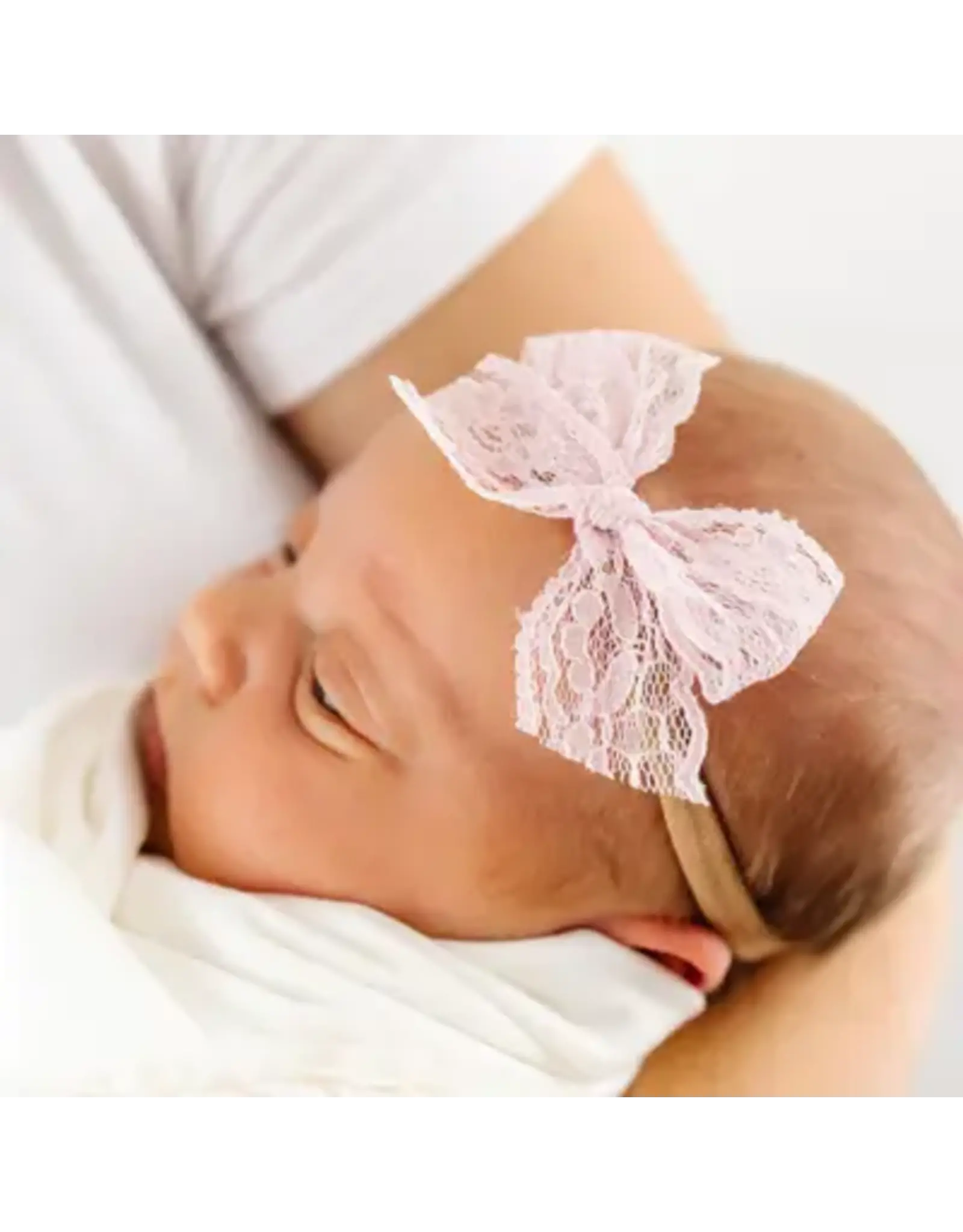 Lou Lou & Company Lou Lou- Candy Pink Lace Bow on Nylon Headband