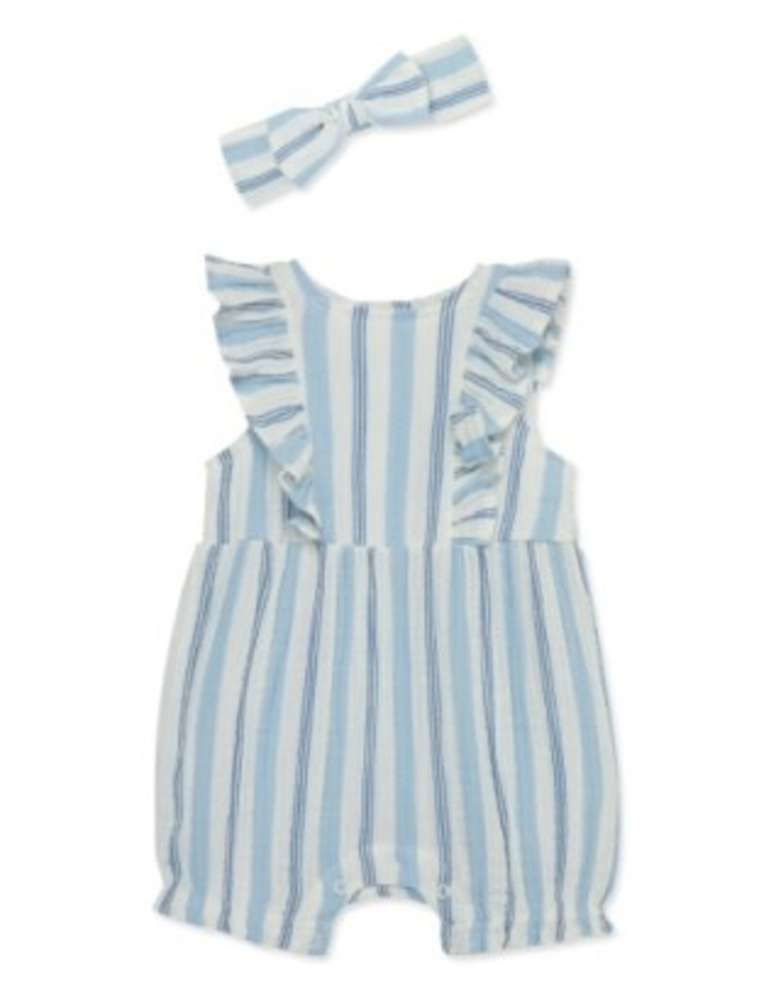 Little Me Little Me- Blue Stripe Guaze Romper