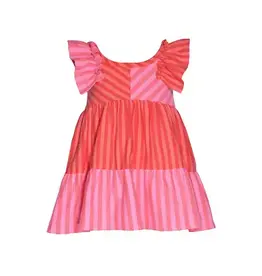 Bonnie  Jean Bonnie Jean- Orange & Pink Flutter Mixed Stripe Dress
