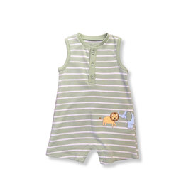 Little Me Little Me - Green Stripe Safari  Romper