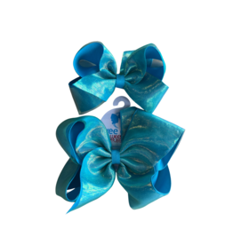 Wee Ones- New Turquoise Overlay Sheer Iridescent Bow