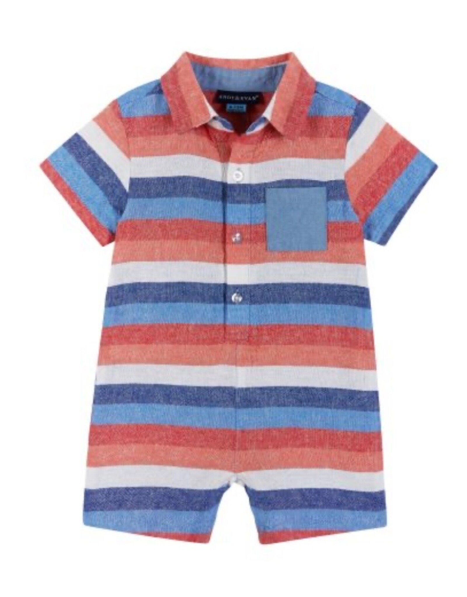 Andy & Evan Andy & Evan- Red/White/Blue/Navy Chambray Striped Romper