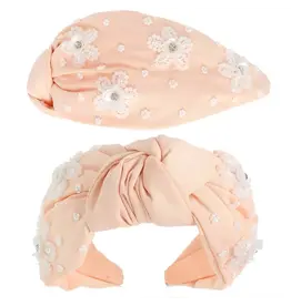 Floral Beaded Jeweled Headband Pink