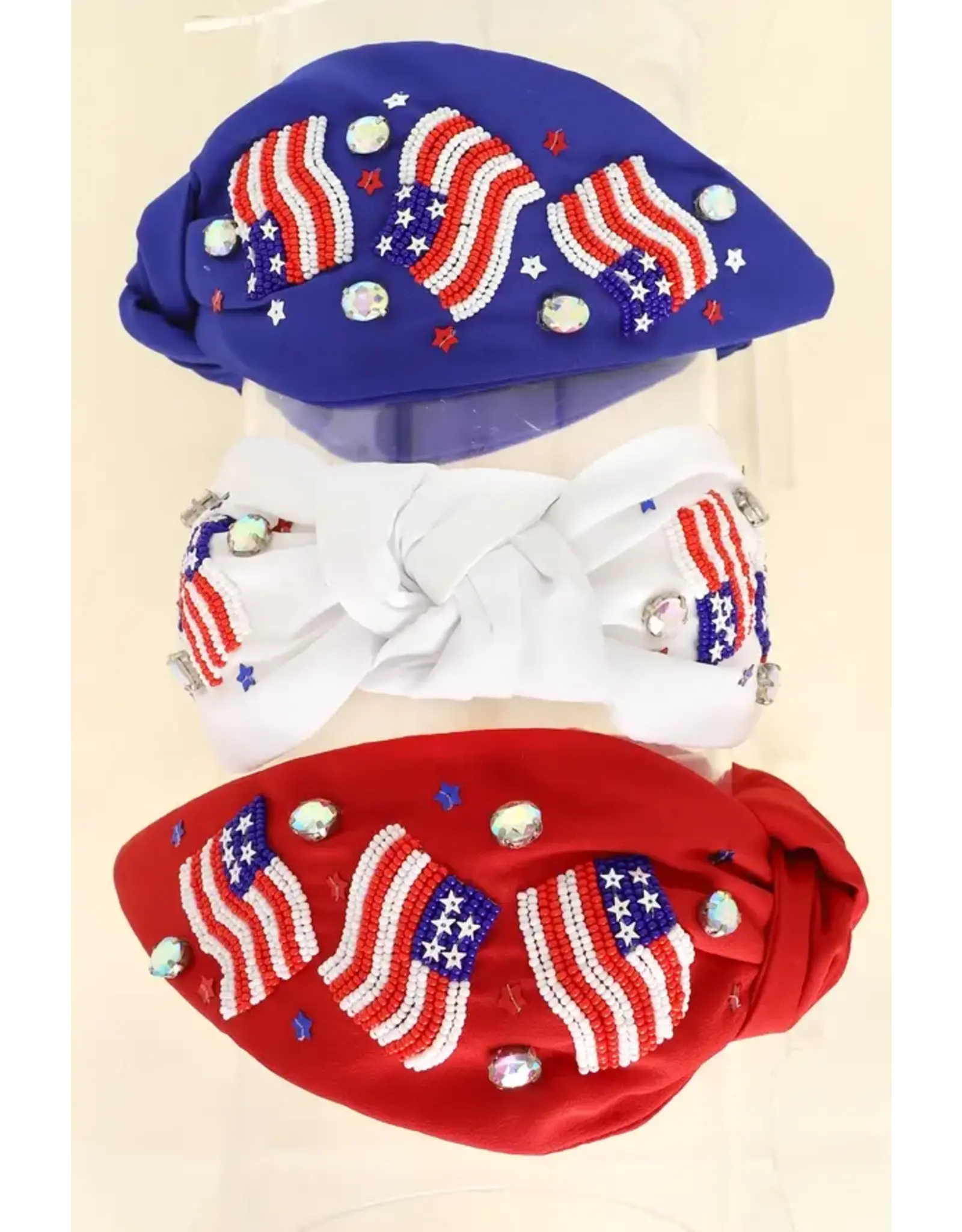 Patriotic USA Flag Jeweled Beaded Headband: