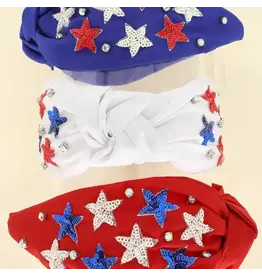 Patriotic USA Star Jeweled Beaded Headband: