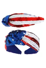 Patriotic Tricolor Sequin Top Knotted Headband