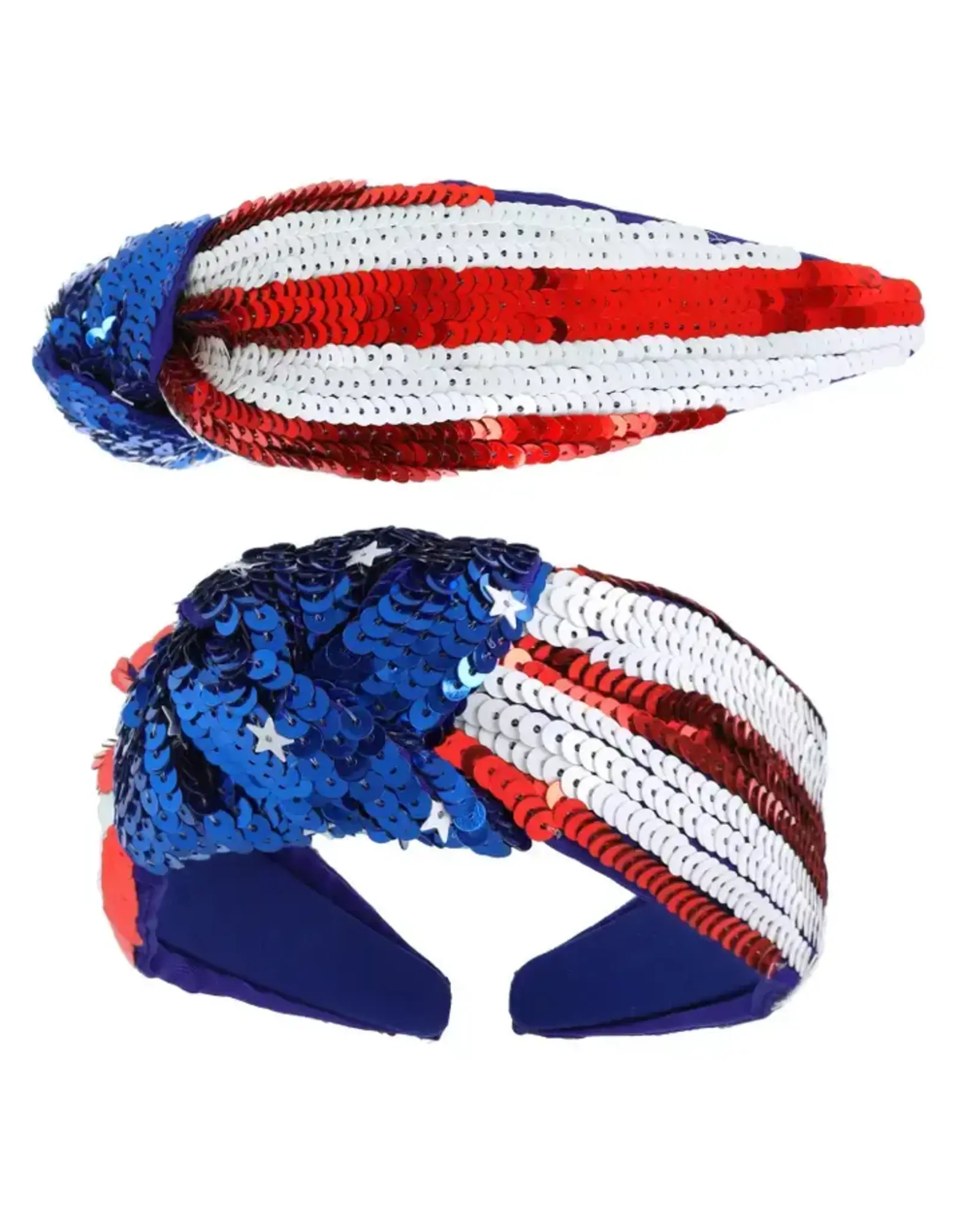 Patriotic Tricolor Sequin Top Knotted Headband