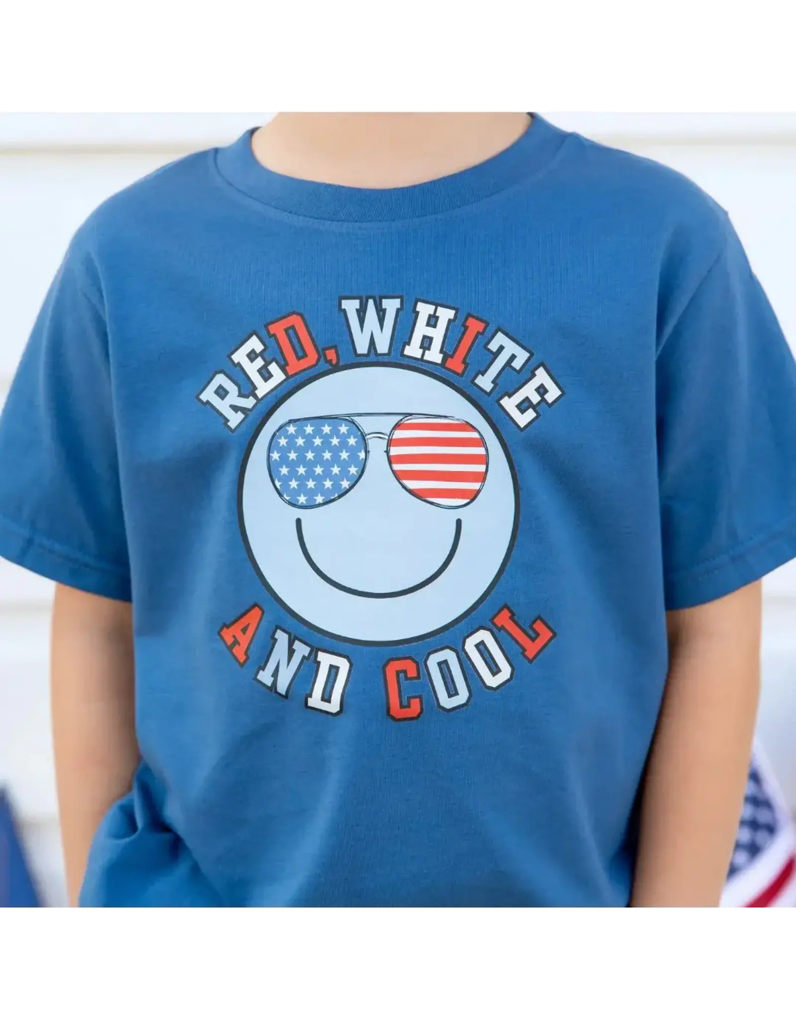 Sweet Wink- Red, White & Cool Patriotic Smiley S/S Indigo TShirt