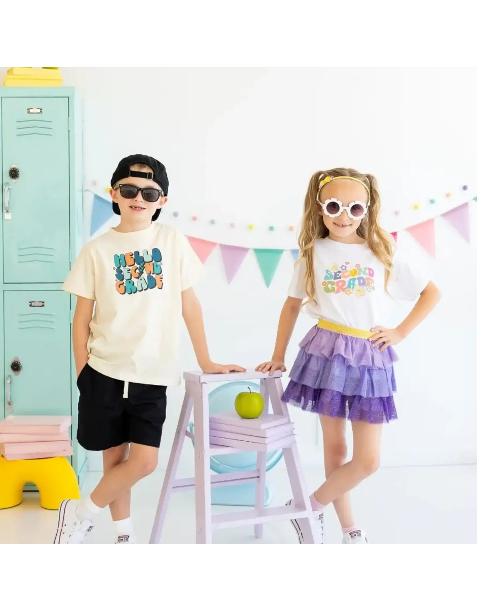 Sweet Wink- Hello Second Grade Shirt: Natural