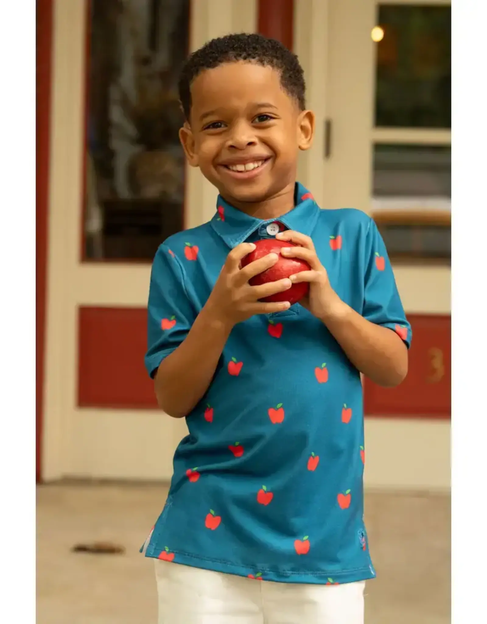 Sugar Bee Clothing Sugar Bee- Red Apples on Navy Polo