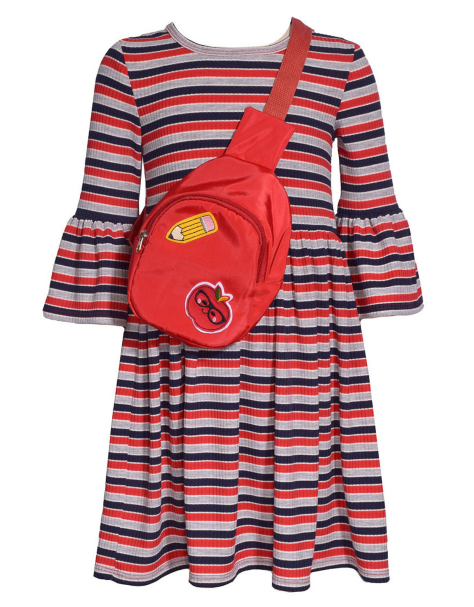 Bonnie  Jean Bonnie Jean- Stripe Rib Knit Dress w/ Cross Body Bag
