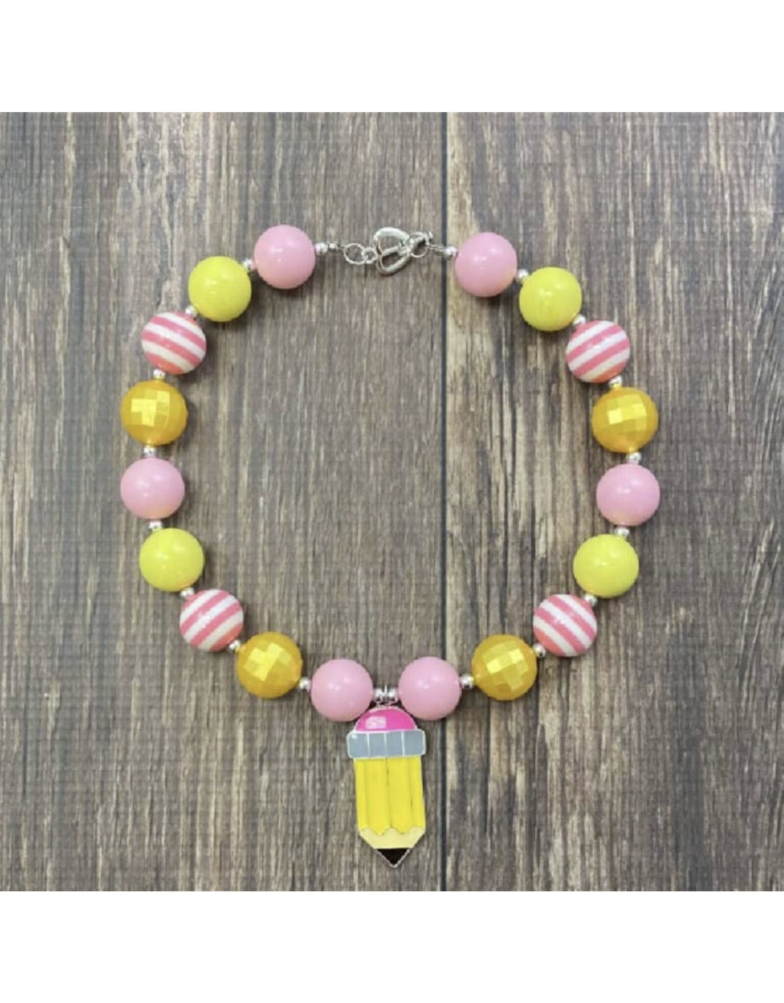 Pencil Pendent Pink & Yellow Chunky Necklace