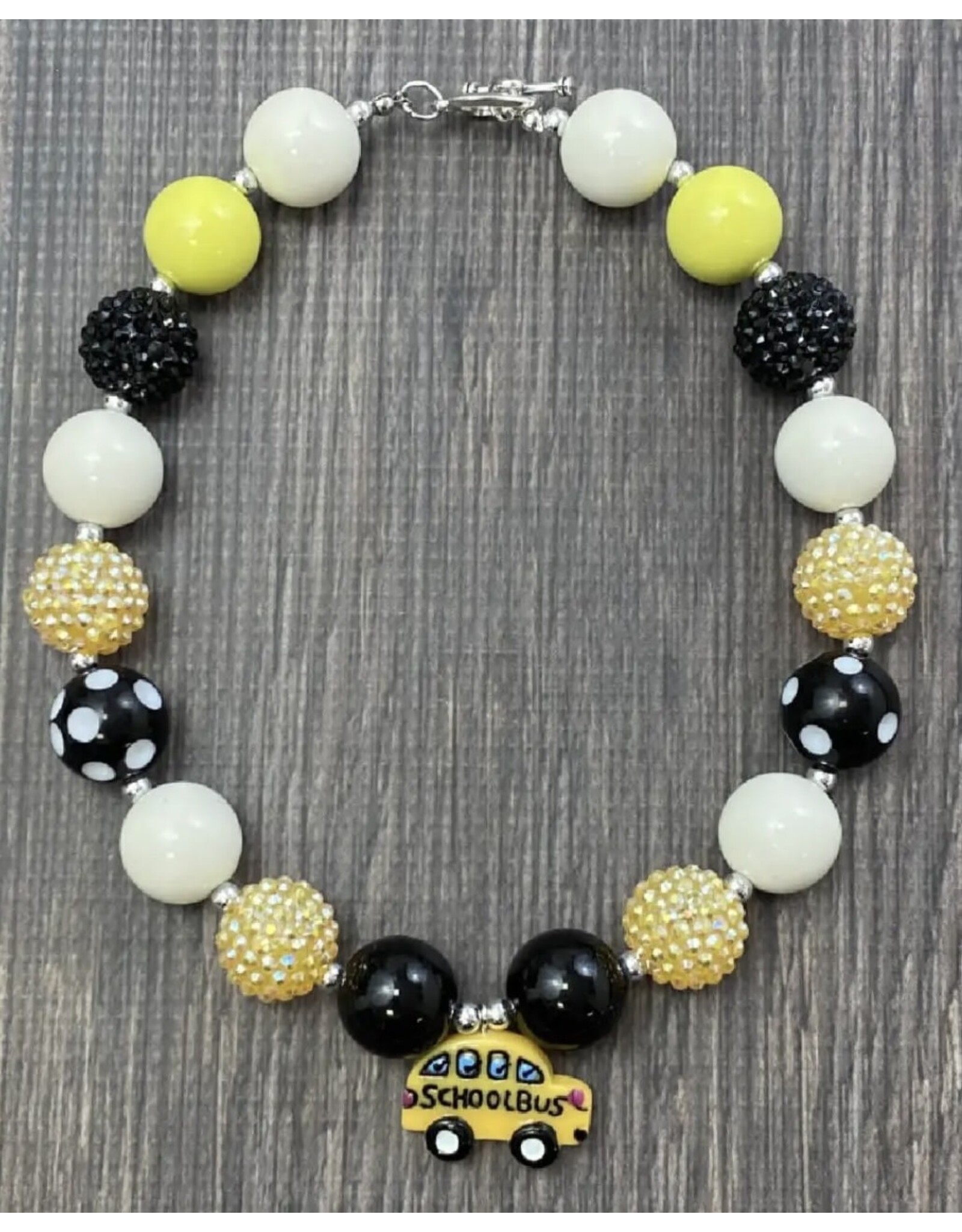 School Bus Pendant Rhinestone Chunky Necklace