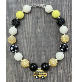 School Bus Pendant Rhinestone Chunky Necklace