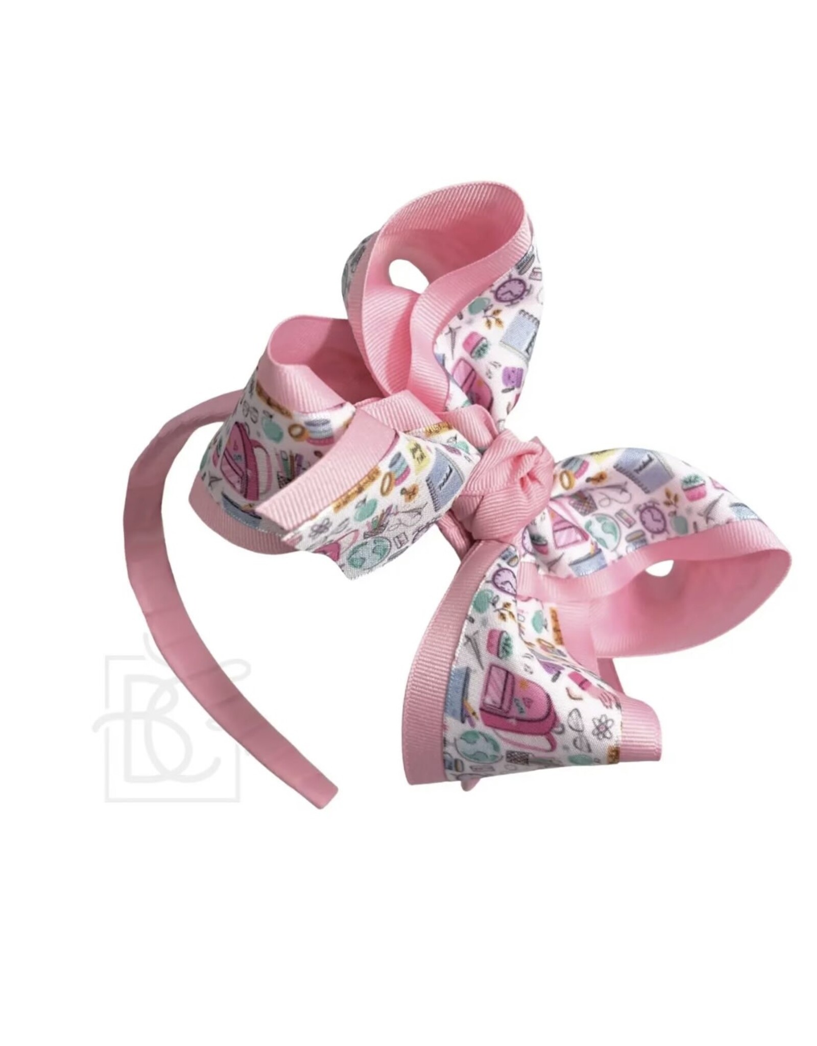 Beyond Creations Beyond Creations- Pink/Backpack Ribbon 5.5" Layered Knot Bow on Hard Headband