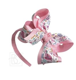 Beyond Creations Beyond Creations- Pink/Backpack Ribbon 5.5" Layered Knot Bow on Hard Headband