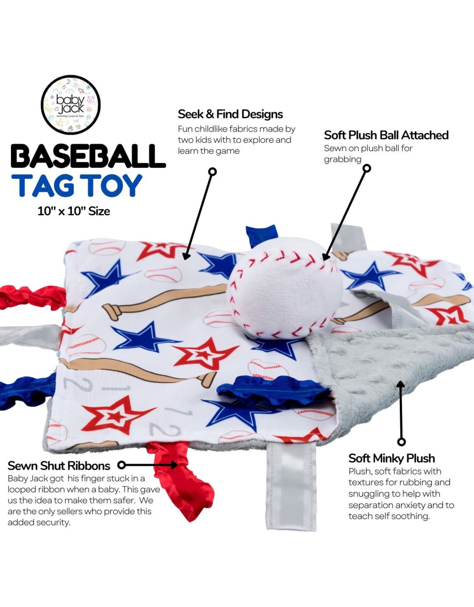 Baby Jack & Company Baby Jack & Co. - Baseball Lovey Tag Stroller Toy 10’ x 10’