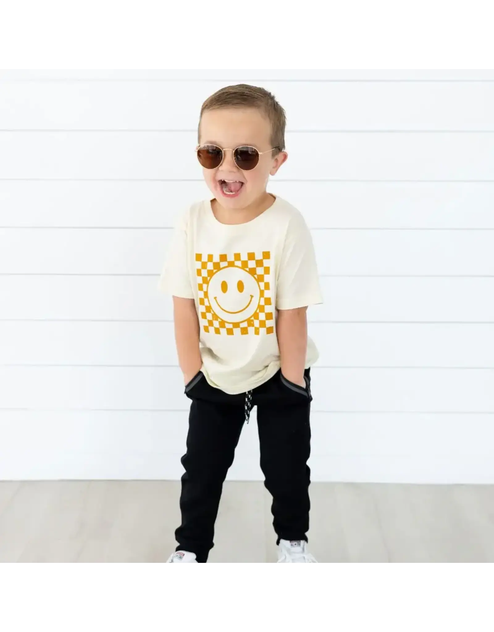 Sweet Wink- Hazel Smiley Check TShirt: Natural