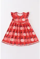 Red Apple Print Ruffle Dress