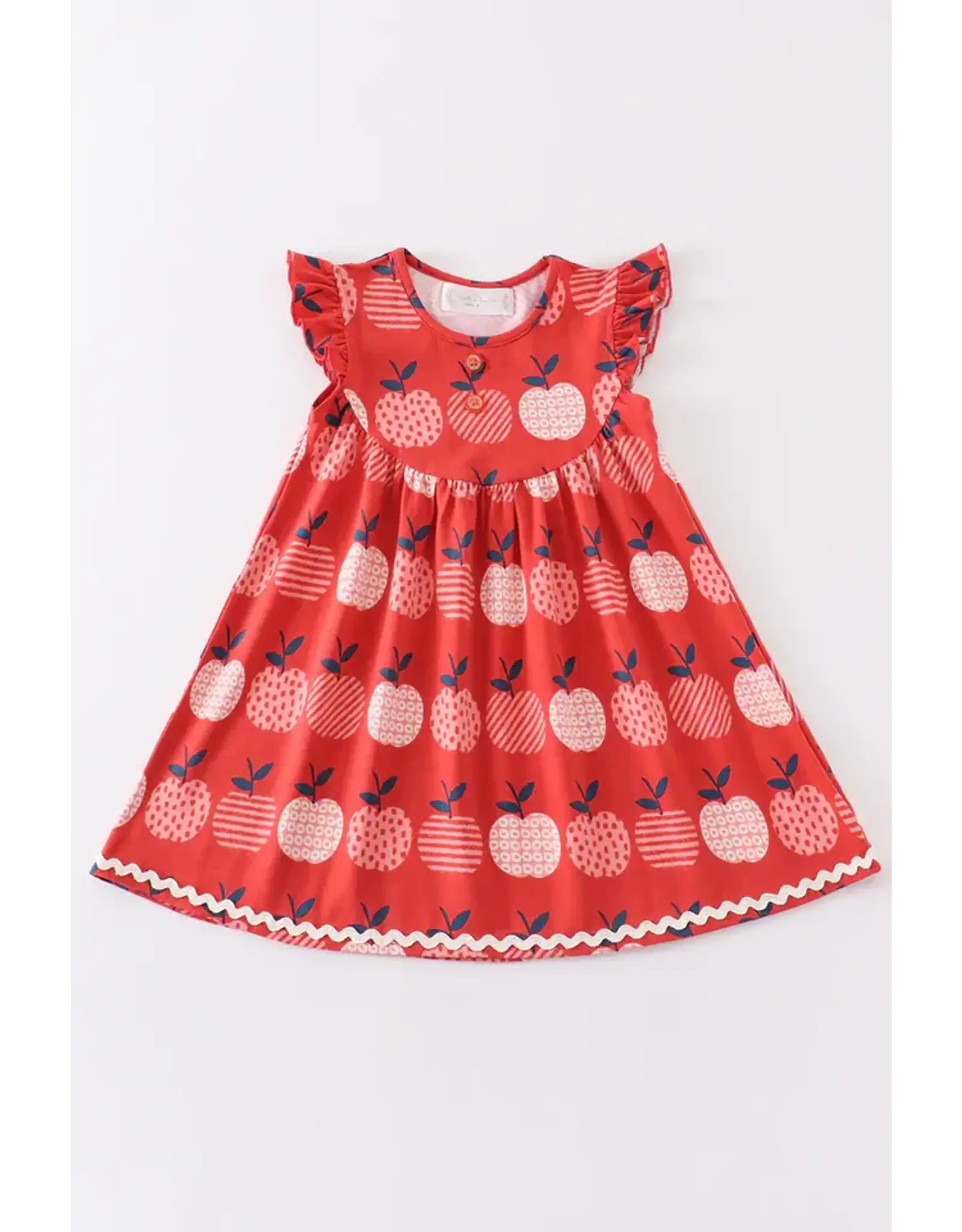 Red Apple Print Ruffle Dress