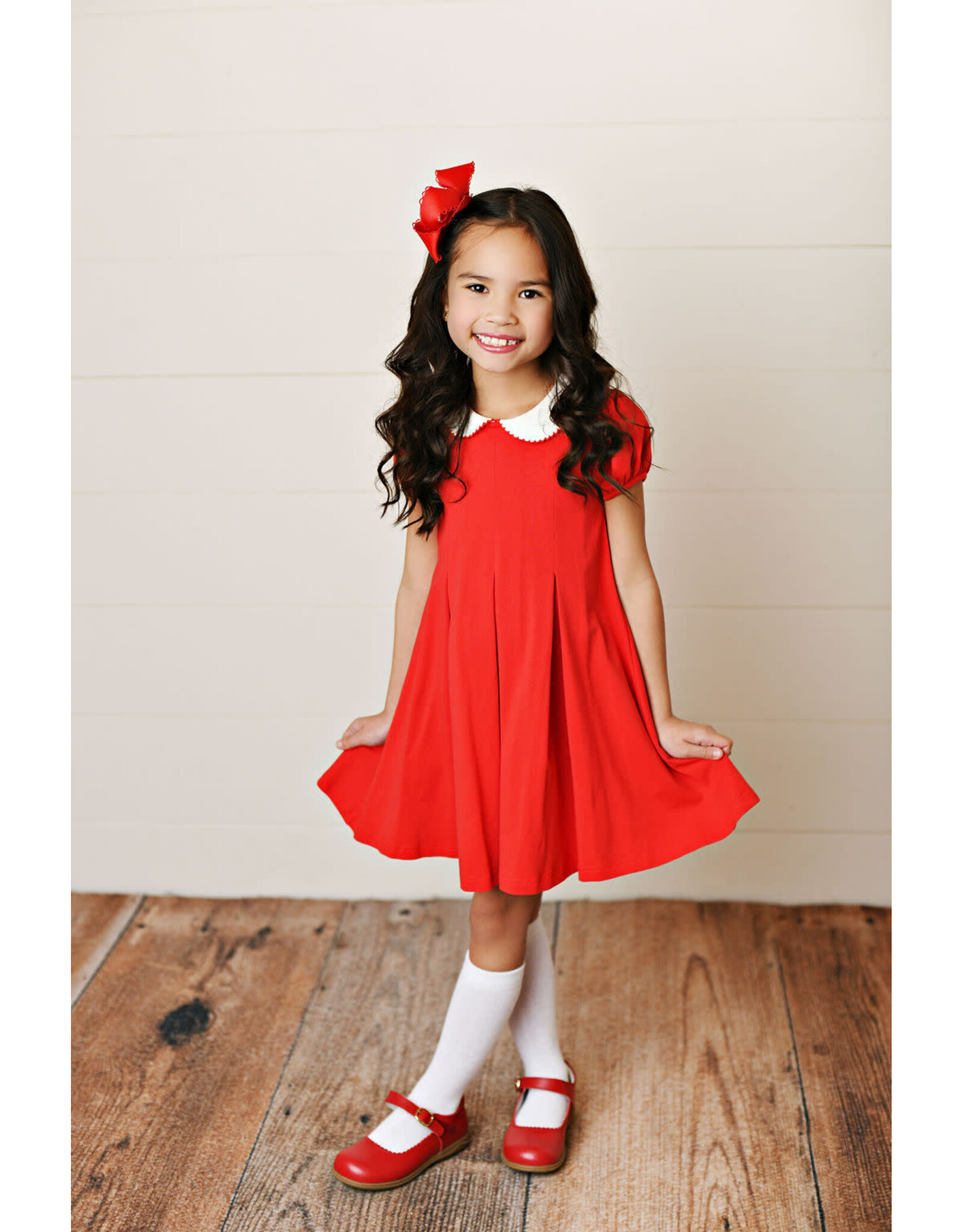 Serendipity Serendipity- Red Peter Pan Collar Pleat Dress