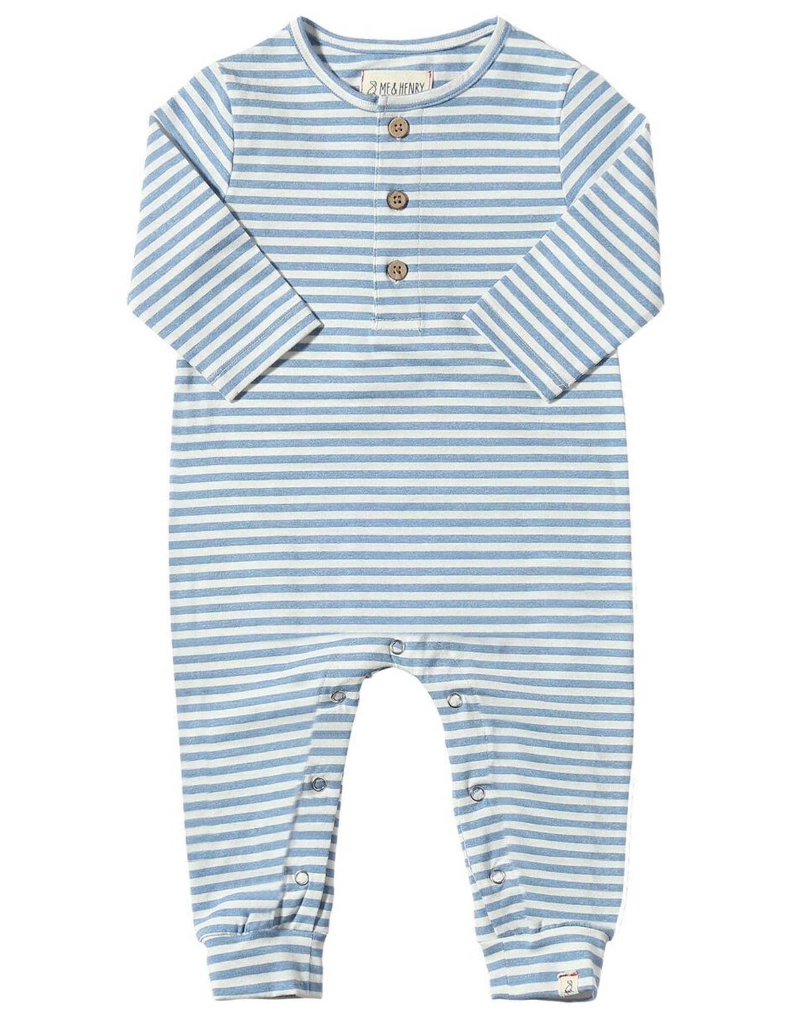 Me & Henry Me & Henry- Mason Romper: Blue/White Stripe
