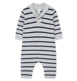 Little Me Little Me- Grey/ Navy Striped Coverall