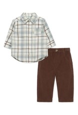 Little Me Little Me- Neutral Plaid Pant Set