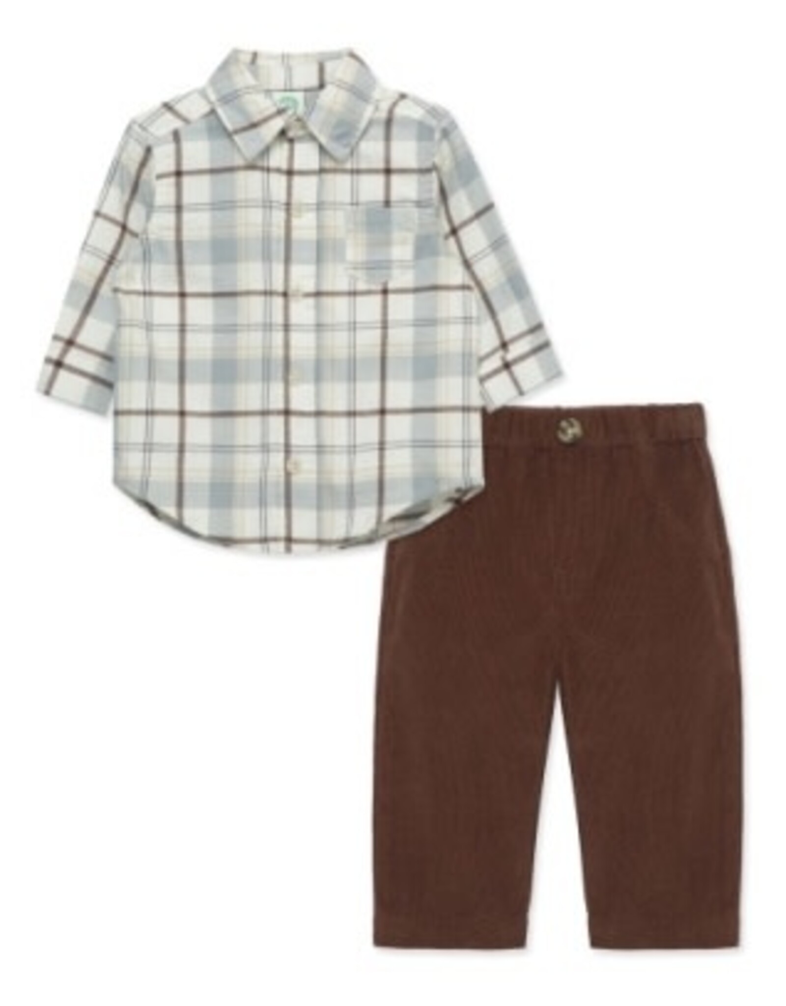 Little Me Little Me- Neutral Plaid Pant Set