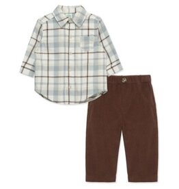 Little Me Little Me- Neutral Plaid Pant Set