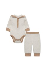Little Me Little Me- Oatmeal Waffle Knit Bodysuit & Patn Set