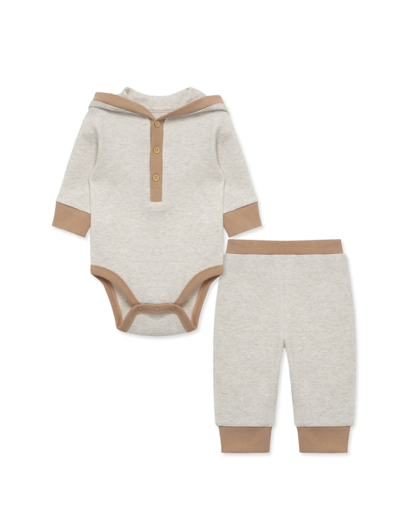 Little Me Little Me- Oatmeal Waffle Knit Bodysuit & Patn Set