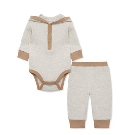 Little Me Little Me- Oatmeal Waffle Knit Bodysuit & Patn Set