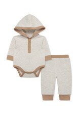 Little Me Little Me- Oatmeal Waffle Knit Bodysuit & Patn Set