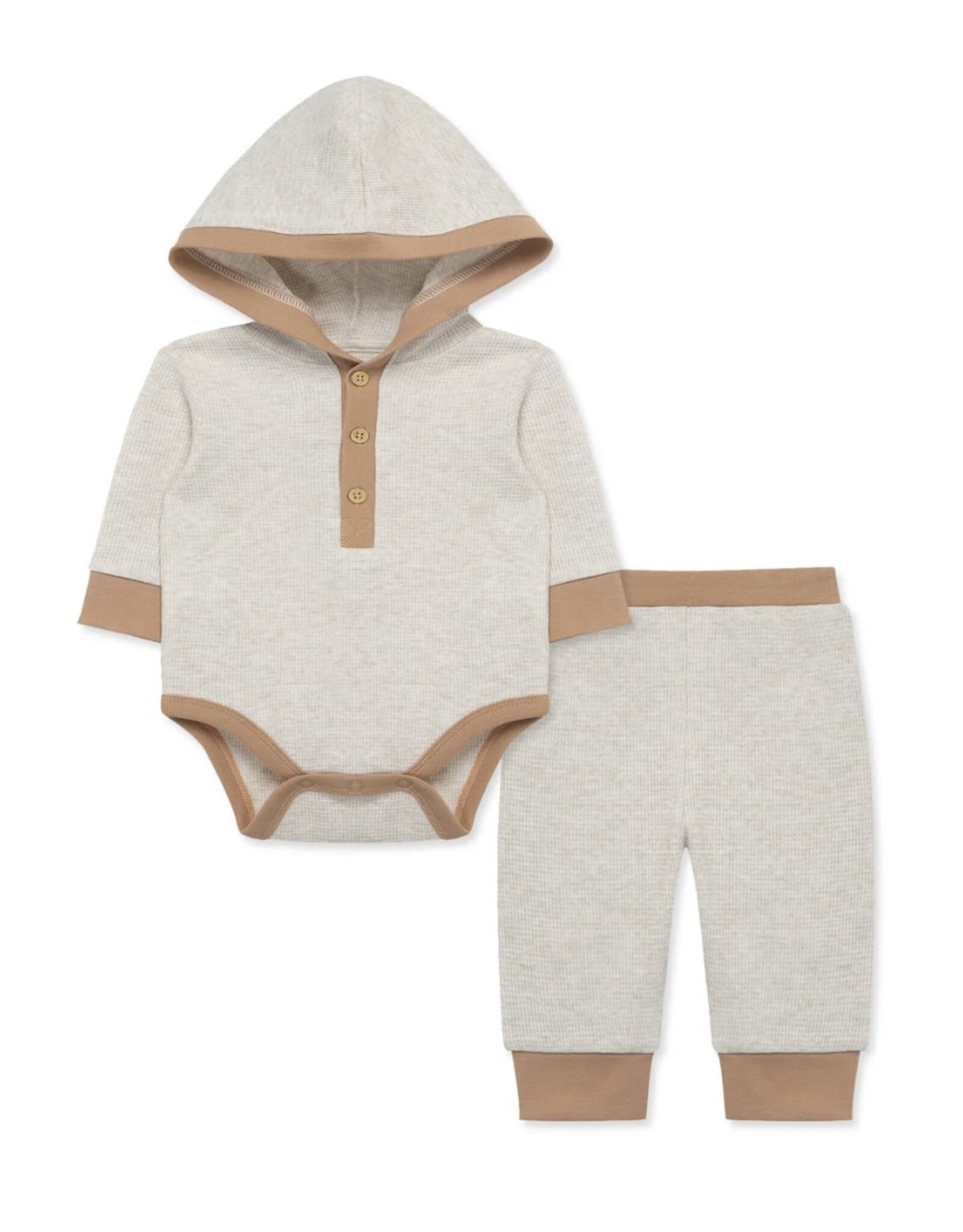 Little Me Little Me- Oatmeal Waffle Knit Bodysuit & Patn Set