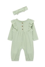 Little Me Little Me- Green Pointelle Jumpsuit Set