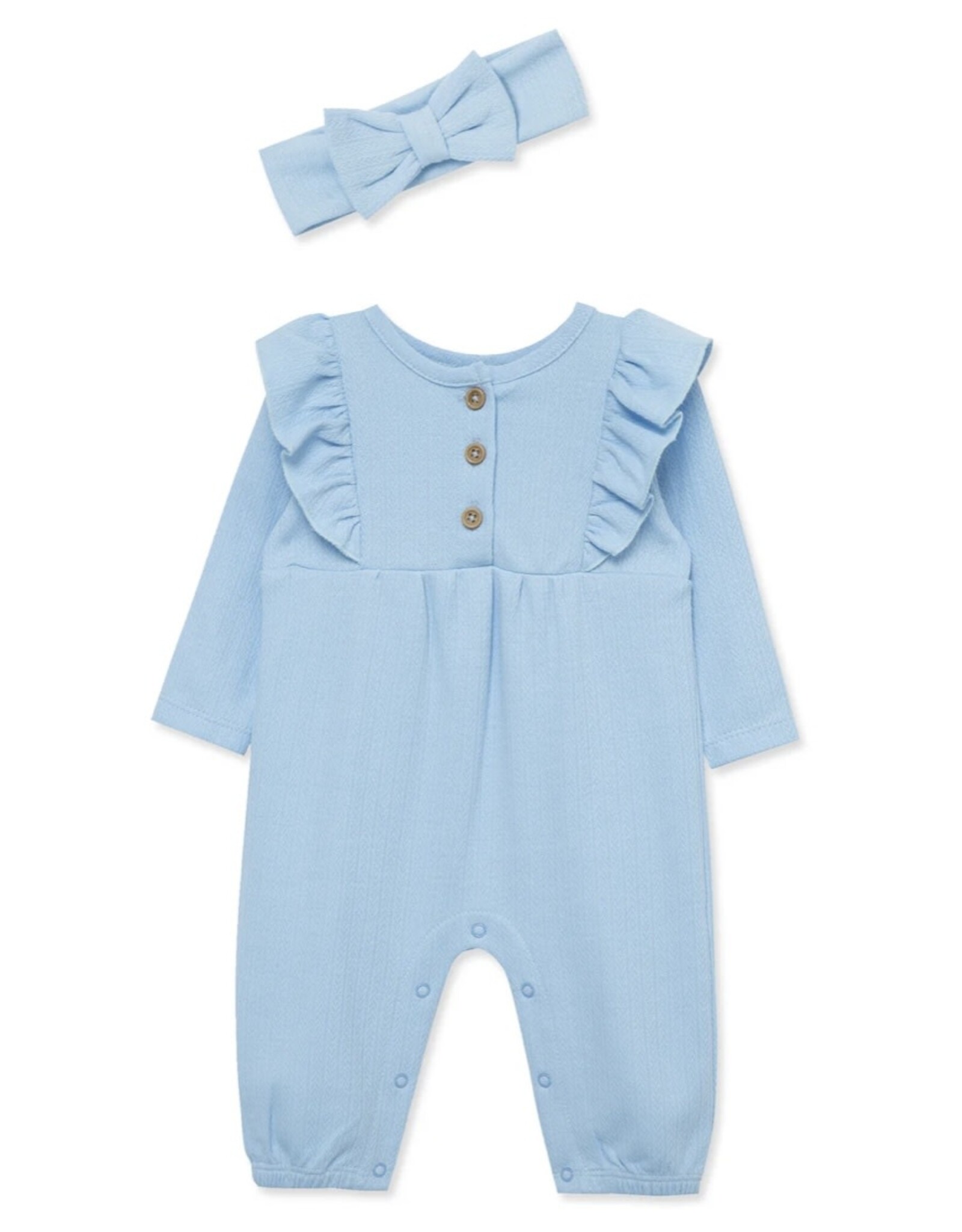 Little Me Little Me- Blue Pointelle Jumpsuit Set