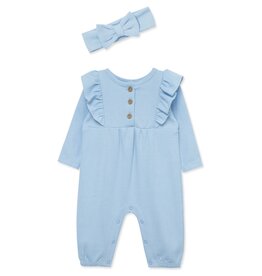 Little Me Little Me- Blue Pointelle Jumpsuit Set