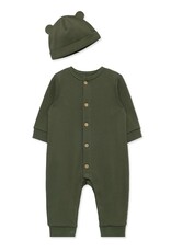 Little Me Little Me- Olive Ribbed Coverall Set