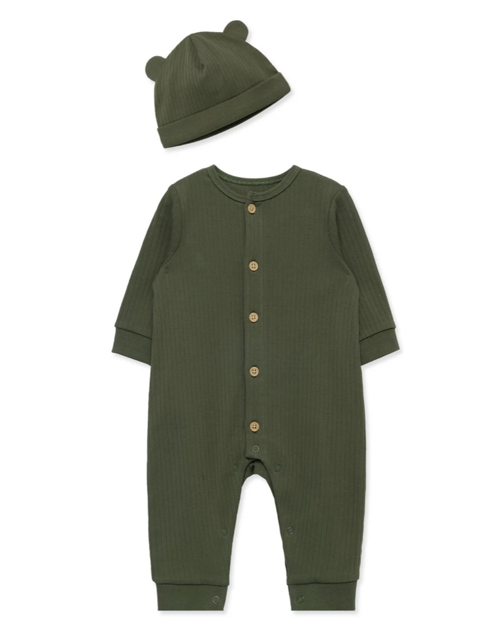 Little Me Little Me- Olive Ribbed Coverall Set